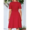 Sureple Semi Formal Dresses for Women Wedding Guest Summer V Neck Short Sleeve Fit and Flare Knee Length Dress with Pockets(A-burgundy)