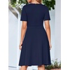 Sureple Semi Formal Dresses for Women Wedding Guest Summer V Neck Short Sleeve Fit and Flare Knee Length Dress with Pockets(A-navy)
