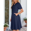 Sureple Semi Formal Dresses for Women Wedding Guest Summer V Neck Short Sleeve Fit and Flare Knee Length Dress with Pockets(A-navy)