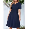 Sureple Semi Formal Dresses for Women Wedding Guest Summer V Neck Short Sleeve Fit and Flare Knee Length Dress with Pockets(A-navy)