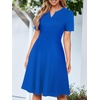 Sureple Semi Formal Dresses for Women Wedding Guest Summer V Neck Short Sleeve Fit and Flare Knee Length Dress with Pockets(A-royal Blue)