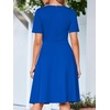 Sureple Semi Formal Dresses for Women Wedding Guest Summer V Neck Short Sleeve Fit and Flare Knee Length Dress with Pockets(A-royal Blue)