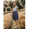 Sureple Skirts for Women Knee Length for Work Fall Elastic High Waist A-Line Flare Skirt Ruffle Hem with Pockets(B-b-navy White Dot)