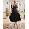 Sureple Spring Round Neck T Shirt Dress for Women Short Sleeve Midi Length,Swing Tiered Bobydoll Dresses with Pockets(A-black)