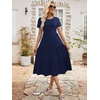 Sureple Spring Round Neck T Shirt Dress for Women Short Sleeve Midi Length,Swing Tiered Bobydoll Dresses with Pockets(A-navy)