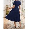 Sureple Spring Round Neck T Shirt Dress for Women Short Sleeve Midi Length,Swing Tiered Bobydoll Dresses with Pockets(A-navy)