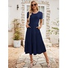 Sureple Spring Round Neck T Shirt Dress for Women Short Sleeve Midi Length,Swing Tiered Bobydoll Dresses with Pockets(A-navy)
