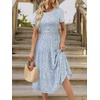 Sureple Spring Round Neck T Shirt Dress for Women Short Sleeve Midi Length,Swing Tiered Bobydoll Dresses with Pockets(B-blue White F 02)