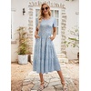 Sureple Spring Round Neck T Shirt Dress for Women Short Sleeve Midi Length,Swing Tiered Bobydoll Dresses with Pockets(B-blue White F 02)