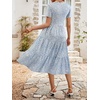 Sureple Spring Round Neck T Shirt Dress for Women Short Sleeve Midi Length,Swing Tiered Bobydoll Dresses with Pockets(B-blue White F 02)