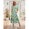 Sureple Spring Round Neck T Shirt Dress for Women Short Sleeve Midi Length,Swing Tiered Bobydoll Dresses with Pockets(B-blue White F)