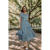 Sureple Spring Round Neck T Shirt Dress for Women Short Sleeve Midi Length,Swing Tiered Bobydoll Dresses with Pockets(B-grey Blue Flo)