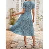 Sureple Spring Round Neck T Shirt Dress for Women Short Sleeve Midi Length,Swing Tiered Bobydoll Dresses with Pockets(B-grey Blue Flo)