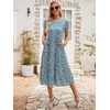 Sureple Spring Round Neck T Shirt Dress for Women Short Sleeve Midi Length,Swing Tiered Bobydoll Dresses with Pockets(B-grey Blue Flo)