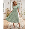 Sureple Spring Round Neck T Shirt Dress for Women Short Sleeve Midi Length,Swing Tiered Bobydoll Dresses with Pockets(B-light Gre Flo)