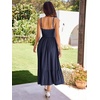 Sureple Sundresses for Women Maxi Tied Neck Spaghetti Straps Pleated Ruffles Casual Summer Midi Dress with Pockets(A-navy)
