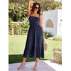 Sureple Sundresses for Women Maxi Tied Neck Spaghetti Straps Pleated Ruffles Casual Summer Midi Dress with Pockets(A-navy)