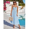 Sureple Sundresses for Women Maxi Tied Neck Spaghetti Straps Pleated Ruffles Casual Summer Midi Dress with Pockets(B-blue White F 09)