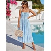 Sureple Sundresses for Women Maxi Tied Neck Spaghetti Straps Pleated Ruffles Casual Summer Midi Dress with Pockets(B-blue White F 09)