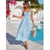 Sureple Sundresses for Women Maxi Tied Neck Spaghetti Straps Pleated Ruffles Casual Summer Midi Dress with Pockets(B-blue White F 09)