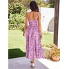 Sureple Sundresses for Women Maxi Tied Neck Spaghetti Straps Pleated Ruffles Casual Summer Midi Dress with Pockets(B-purple Red F 01)