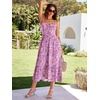 Sureple Sundresses for Women Maxi Tied Neck Spaghetti Straps Pleated Ruffles Casual Summer Midi Dress with Pockets(B-purple Red F 01)