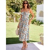 Sureple Sundresses for Women Maxi Tied Neck Spaghetti Straps Pleated Ruffles Casual Summer Midi Dress with Pockets(B-white Floral 03)