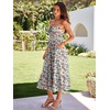 Sureple Sundresses for Women Maxi Tied Neck Spaghetti Straps Pleated Ruffles Casual Summer Midi Dress with Pockets(B-white Floral 03)