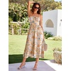 Sureple Sundresses for Women Maxi Tied Neck Spaghetti Straps Pleated Ruffles Casual Summer Midi Dress with Pockets(B-yellow Floral 06)