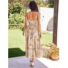 Sureple Sundresses for Women Maxi Tied Neck Spaghetti Straps Pleated Ruffles Casual Summer Midi Dress with Pockets(B-yellow Floral 06)