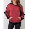 Sureple Women’S Fleece Sweatshirts Color Block Ribbed Crewneck Long Sleeve Pullover Tops Fall Winter Clothing With Pockets(B-burgundy Black)