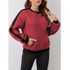 Sureple Women’S Fleece Sweatshirts Color Block Ribbed Crewneck Long Sleeve Pullover Tops Fall Winter Clothing With Pockets(B-burgundy Black)