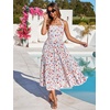 Sureple Women’s Summer Halter Midi Dress with Pockets Sleeveless Drop Waist Swing Aline Flowy Beach Sun Dresses(B-blue Red F 01)