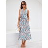 Sureple Women’s V Neck Midi Dresses with Pockets Sleeveless Twist Waist Pleated Aline Flowy Beach Holiday Dresses(B-white Floral 02)