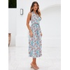 Sureple Women’s V Neck Midi Dresses with Pockets Sleeveless Twist Waist Pleated Aline Flowy Beach Holiday Dresses(B-white Floral 02)