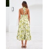 Sureple Women’s V Neck Midi Dresses with Pockets Sleeveless Twist Waist Pleated Aline Flowy Beach Holiday Dresses(B-yellow Floral 07)