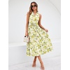 Sureple Women’s V Neck Midi Dresses with Pockets Sleeveless Twist Waist Pleated Aline Flowy Beach Holiday Dresses(B-yellow Floral 07)