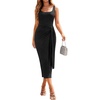 Sureple Bodycon Midi Dress for Women Scoop Neck Tank Sleeveless Faux Wrap Tied Waist Summer Wedding Guest Dresses(A-black)