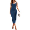 Sureple Bodycon Midi Dress for Women Scoop Neck Tank Sleeveless Faux Wrap Tied Waist Summer Wedding Guest Dresses(A-denim Blue)