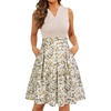 Sureple Fit and Flare Summer Dress for Women Casual for Church Knee Length Swing Sleeveless Dress with Pockets(P-beige White F P3)
