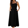 Sureple Long Dresses for Women 2026 Sleeveless Ruched Bust Swing Aline Fitted Spaghetti Strap Sundress with Pockets(A-black)