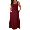 Sureple Long Dresses for Women 2026 Sleeveless Ruched Bust Swing Aline Fitted Spaghetti Strap Sundress with Pockets(A-burgundy)