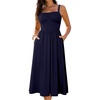 Sureple Long Dresses for Women 2026 Sleeveless Ruched Bust Swing Aline Fitted Spaghetti Strap Sundress with Pockets(A-navy)