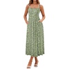 Sureple Long Dresses for Women 2026 Sleeveless Ruched Bust Swing Aline Fitted Spaghetti Strap Sundress with Pockets(B-green Floral 04)