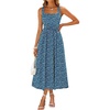 Sureple Midi Dresses for Women 2026 Spring Square Neck Tank Sleeveless A Line Casual Summer Sundresses with Pockets(B-blue White F 05)