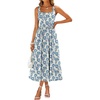 Sureple Midi Dresses for Women 2026 Spring Square Neck Tank Sleeveless A Line Casual Summer Sundresses with Pockets(B-blue White F 13)