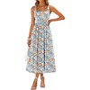 Sureple Midi Dresses for Women 2026 Spring Square Neck Tank Sleeveless A Line Casual Summer Sundresses with Pockets(B-pink B Floral 01)