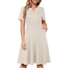 Sureple Semi Formal Dresses for Women Wedding Guest Summer V Neck Short Sleeve Fit and Flare Knee Length Dress with Pockets(A-apricot)