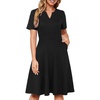 Sureple Semi Formal Dresses for Women Wedding Guest Summer V Neck Short Sleeve Fit and Flare Knee Length Dress with Pockets(A-black)