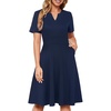 Sureple Semi Formal Dresses for Women Wedding Guest Summer V Neck Short Sleeve Fit and Flare Knee Length Dress with Pockets(A-navy)